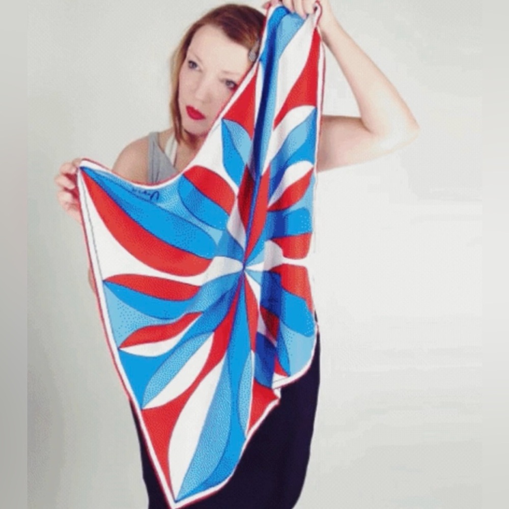 Vera Neumann Silk Scarf Bold Red, Blue & White Geometric
